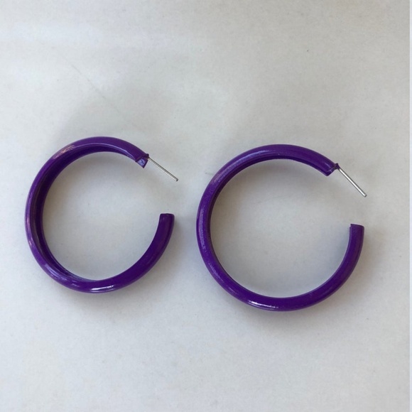Vintage Dark Purple Mod Enamel Hoops - Picture 2 of 3